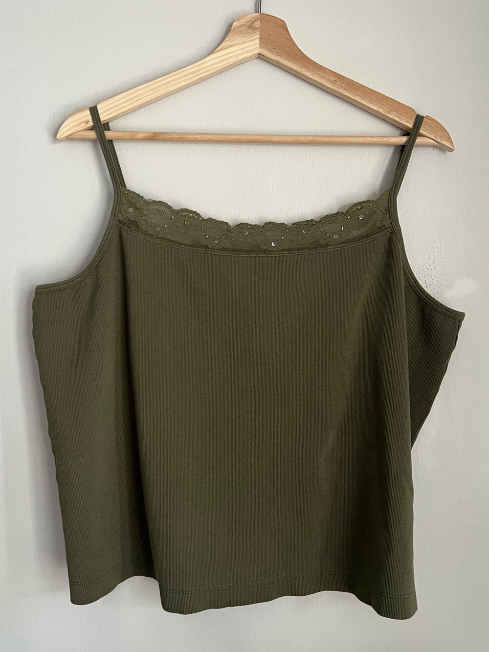 Venezia Olive Lace-Trim Spaghetti Strap Tank Top